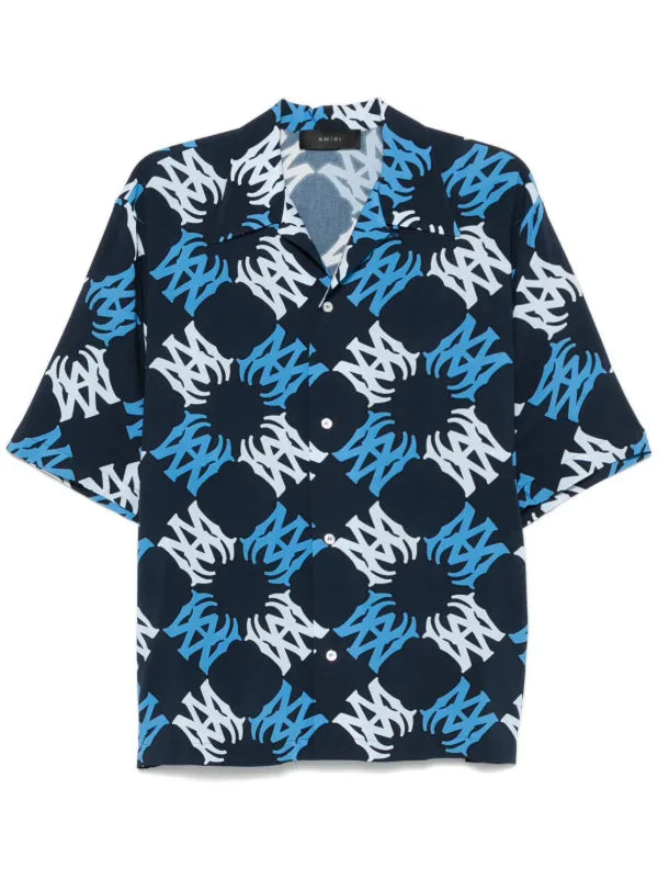 Amiri MA Quad Bowling Shirt Navy Blue