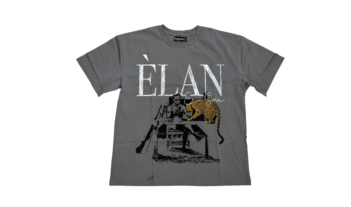 Elan En Soie Cheetah Distressed Tee Grey