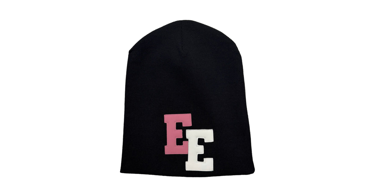 Elan En Soie Leather Patch Beanie Black