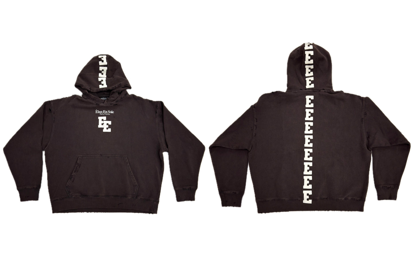 Elan En Soie 1:1 Leather Spine Hoodie Brown / White