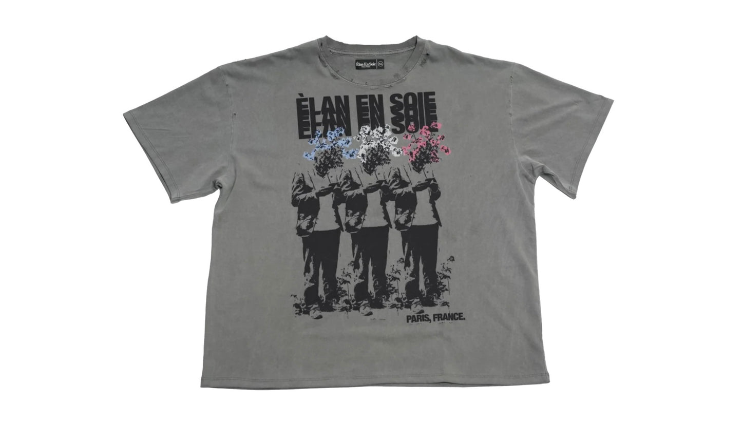 Elan En Soie French Flowers Tee Washed Grey