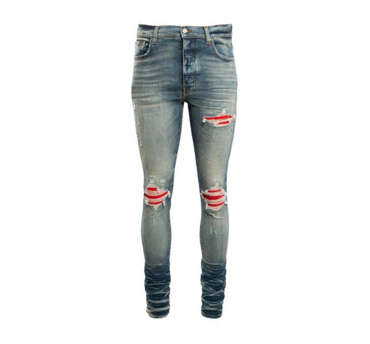 Amiri MX1 Vintage Indigo Jeans Goji Red