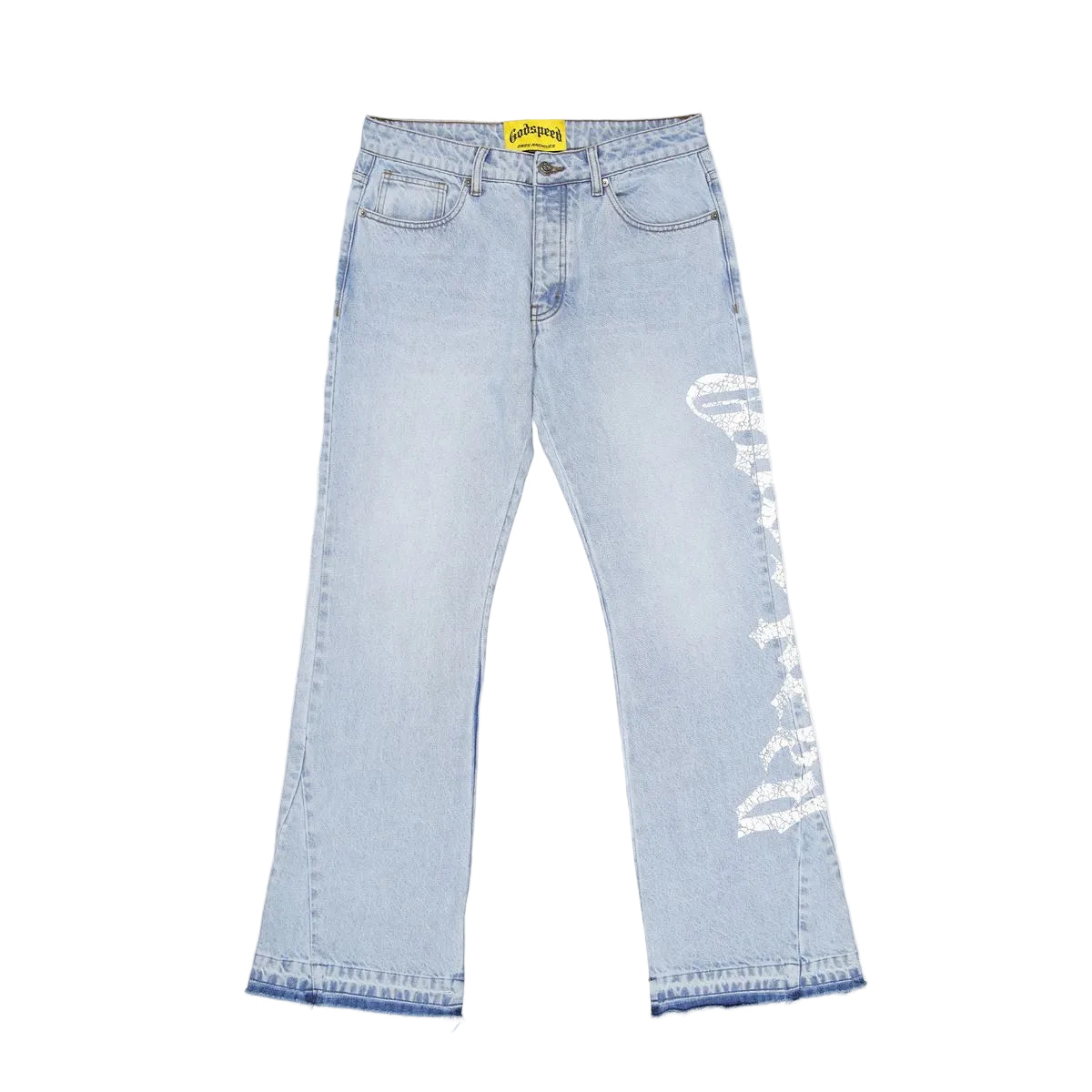 Godspeed OG Logo Flared Denim Printed Blue Jeans