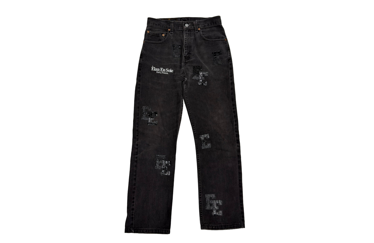 Elan En Soie 1:1 Leather Patch Jeans Vintage Black / Grey