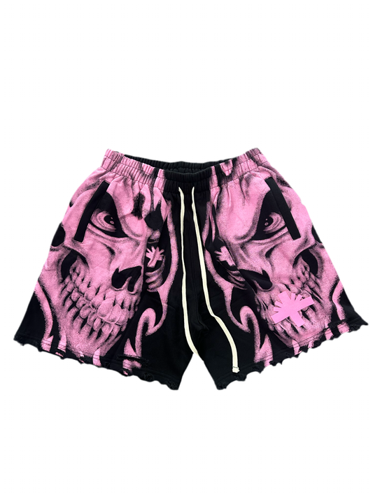 Vertabrae Skull Storm Distressed Shorts Magenta