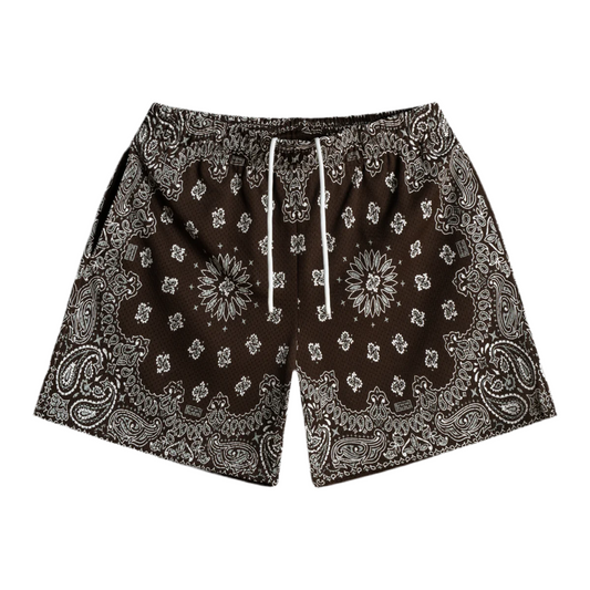 Bravest Studios Screenprinted Paisley Two Tone Brown Shorts