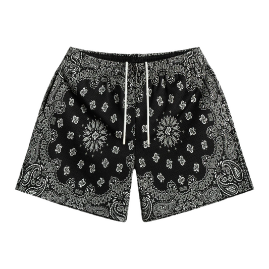 Bravest Studios Screenprinted Paisley Two-Tone Black Shorts