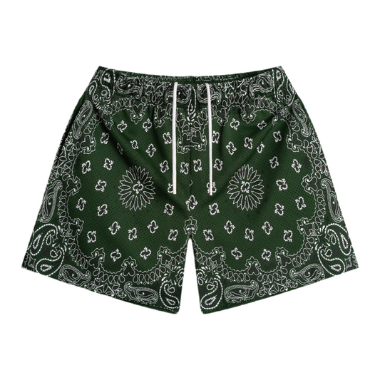 Bravest Studios Screenprinted Paisley Two-Tone Green Shorts