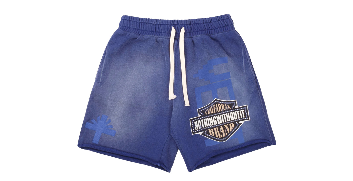 Vertabrae Double Emblem Shorts Blue