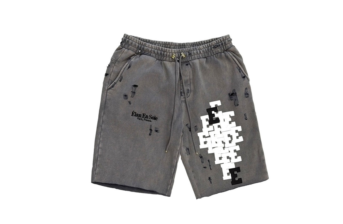 Elan En Soie 1:1 Leather Patch Sweatshorts Grey