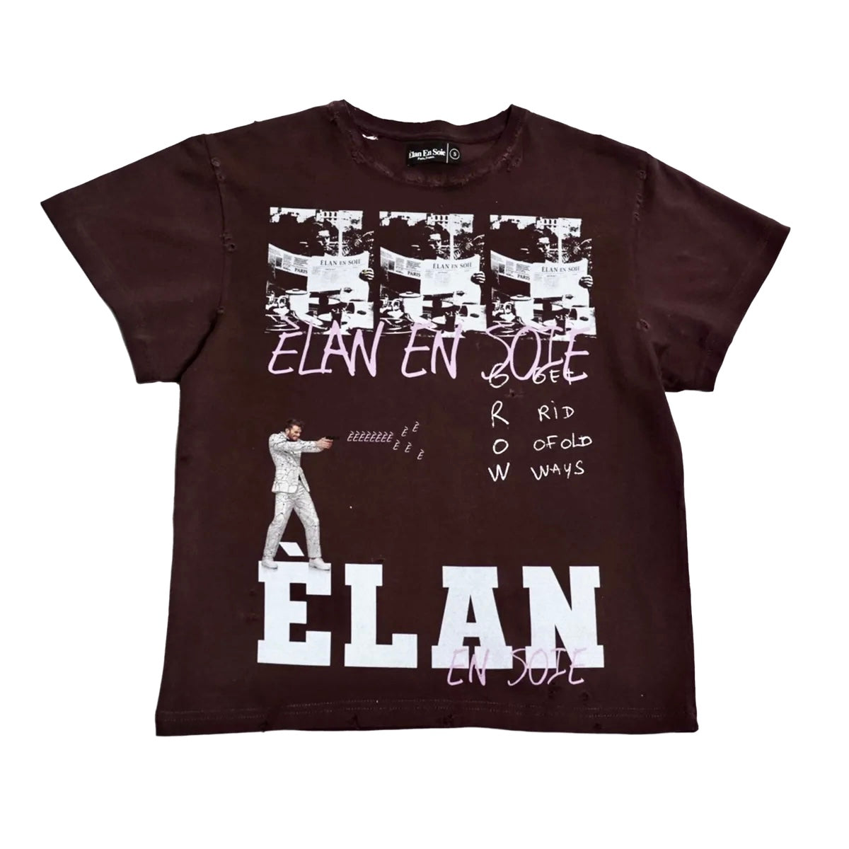Elan En Soie Newspaper Tee Brown