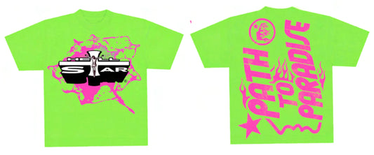 Hellstar Jesus Emblem Tee Lime Green / Pink