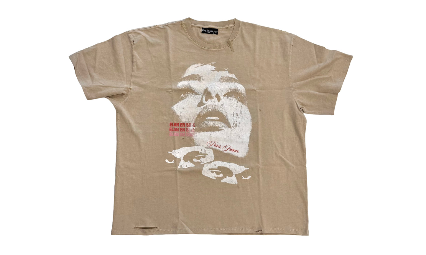 Elan En Soie Sara Distressed Tee Beige