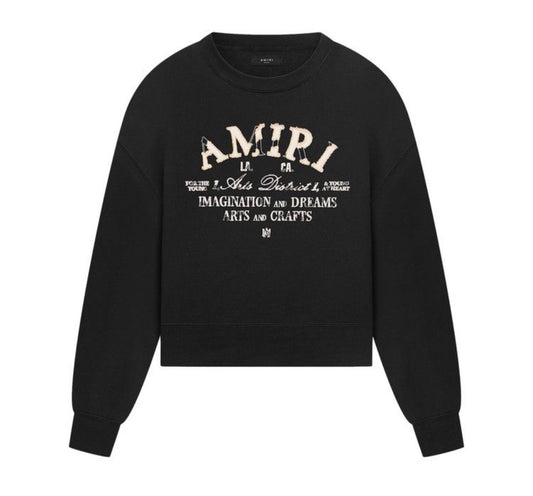 Amiri Distressed Arts District Crewneck Sweater Black