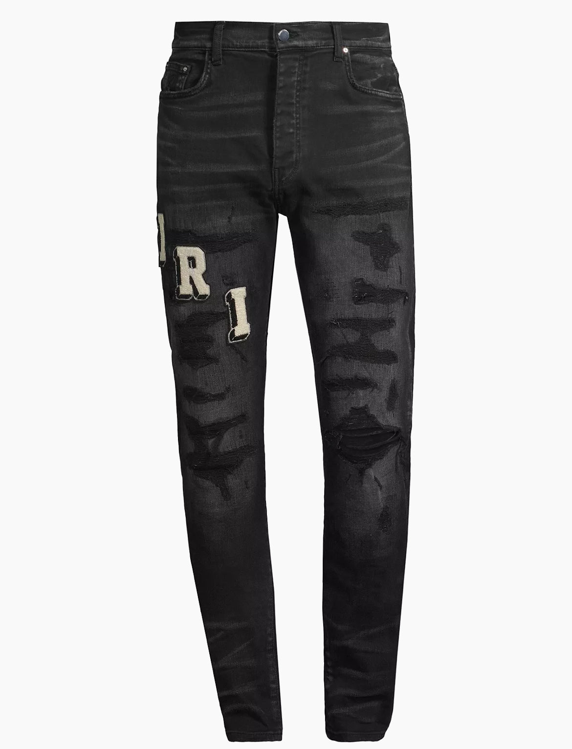 Amiri Distressed Varsity Logo Jeans