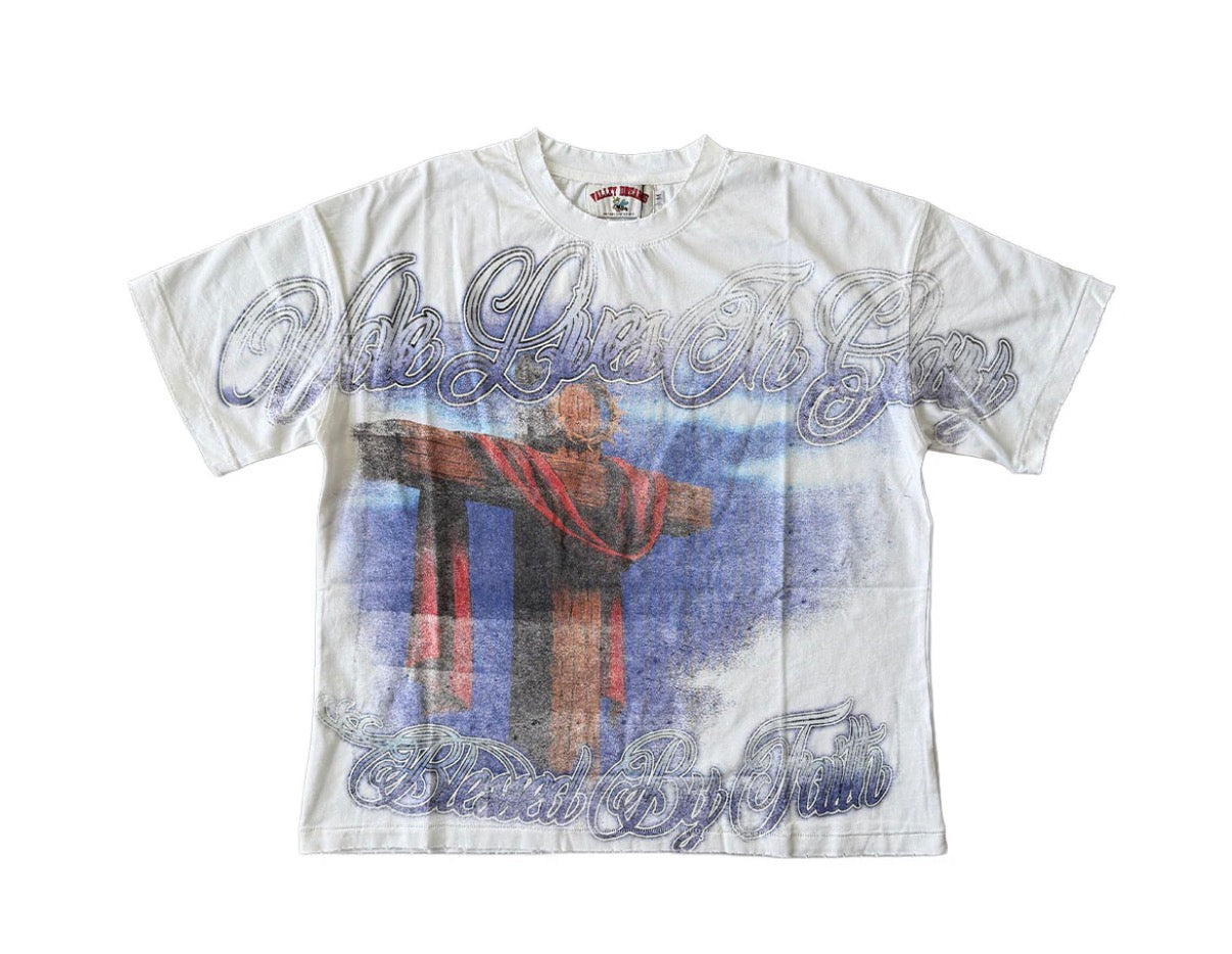 Vale Forever Lives in Glory Blessed by Faith Tee White
