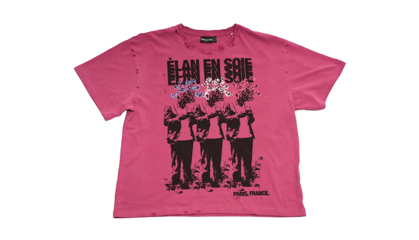 Elan En Soie French Flowers Tee Washed Berry Red
