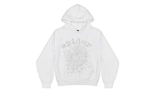 Sp5der OG Rhinestone Logo Hoodie White