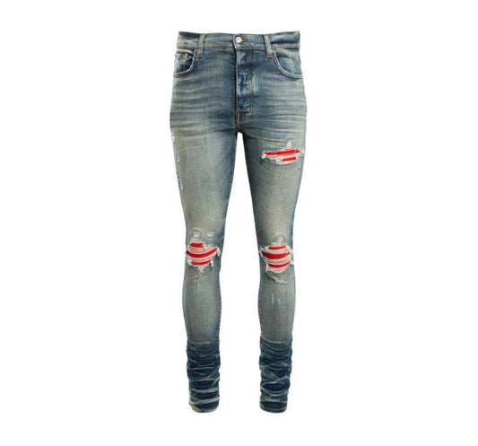 Amiri MX1 Vintage Indigo Jeans Goji Red