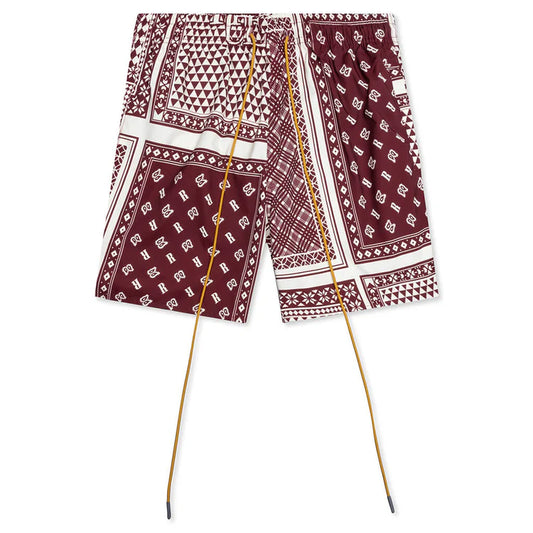 Rhude Card Print Swim Short Maroon / White