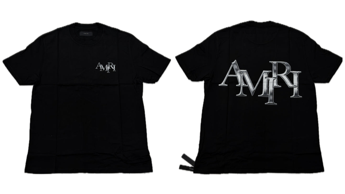 Amiri Chrome Staggered Logo Tee Black