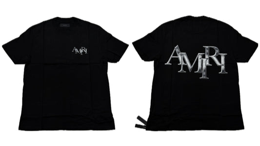 Amiri Chrome Staggered Logo Tee Black