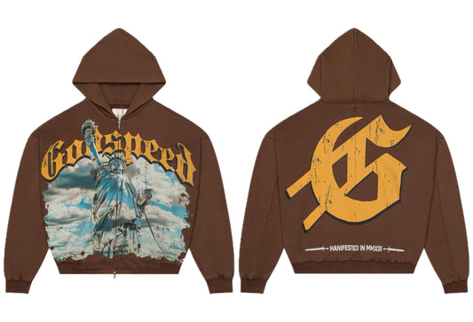 Godspeed Chrome Liberty Zip Hoodie V2 Brown Wash BOOM
