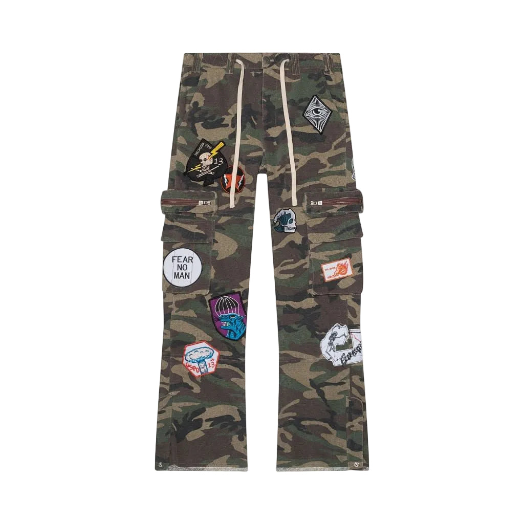Godspeed Patchwork Flared Cargo Pants Camo