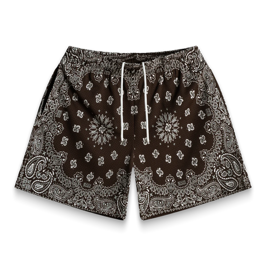 Bravest Studios Screenprinted Paisley Two Tone Brown Shorts