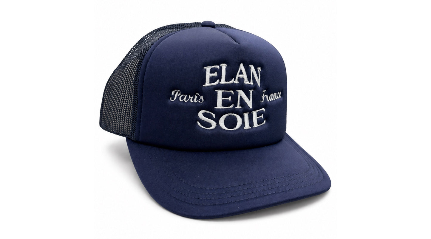 Elan En Soie Classic Embroidered Hat Navy