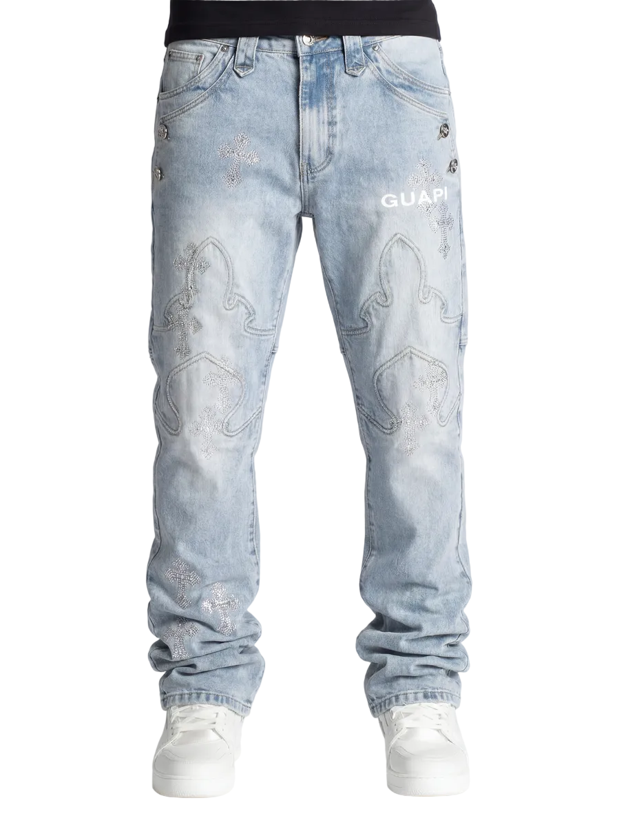 Guapi Aqua Blue Cross Straight Leg Denim Jeans