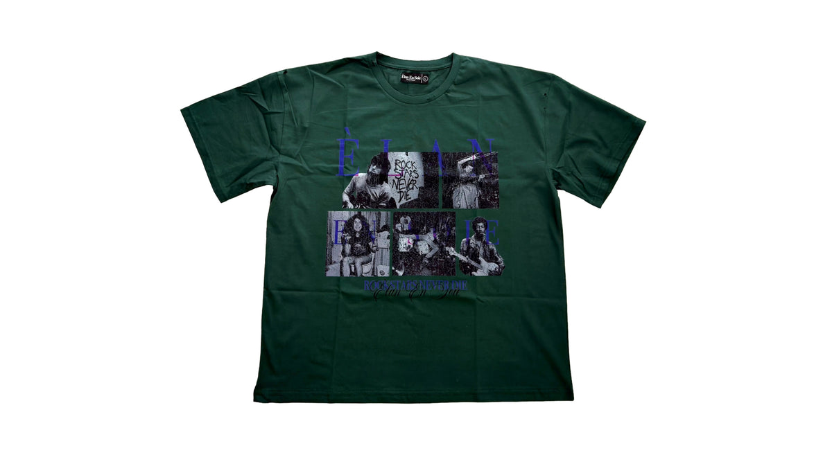 Elan En Soie Rock Stars Distressed Tee Green