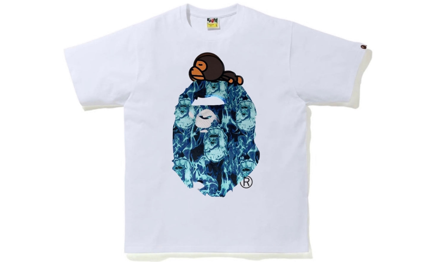 BAPE Flame Milo On Big Ape Tee White/Blue/Turquoise